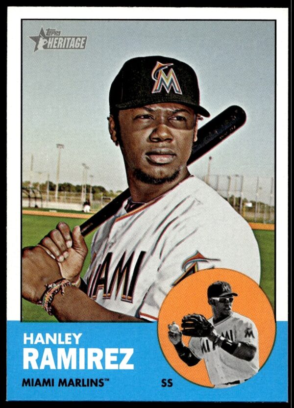 Hanley Ramirez 2012 Topps Heritage card #122, Miami Marlins jersey, vintage design.