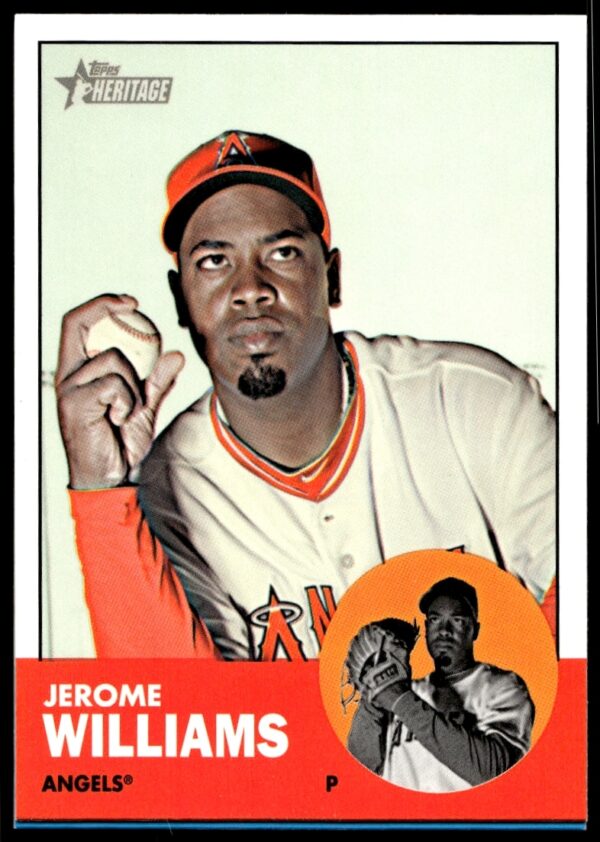 Jerome Williams 2012 Topps Heritage card, LA Angels uniform, retro 1963 design, #H607.