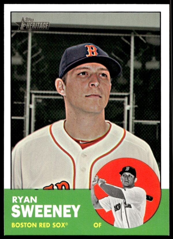 Ryan Sweeney 2012 Topps Heritage card #H632, vintage design, action pose, team logo, stats.