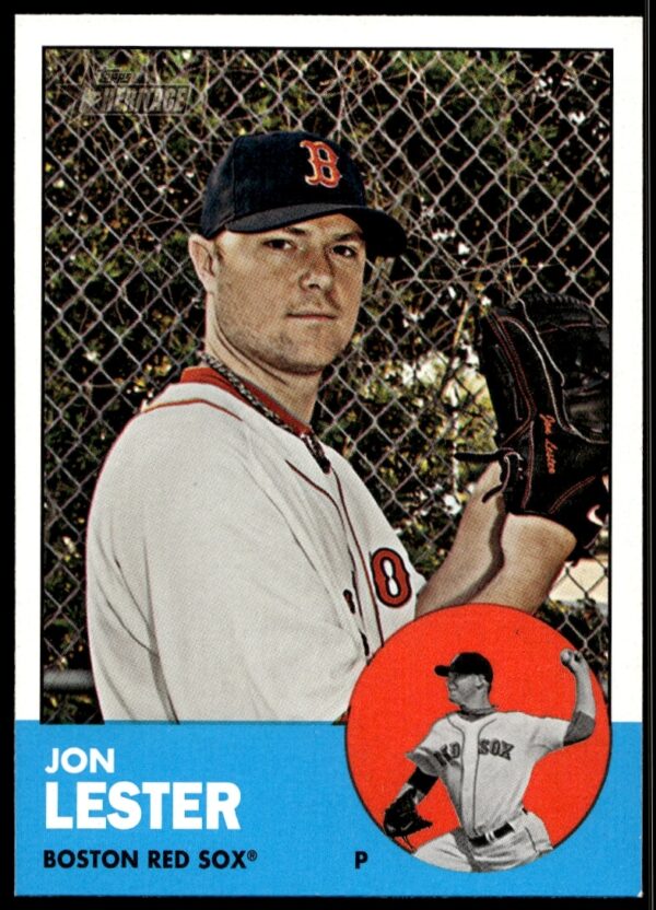 Jon Lester 2012 Topps Heritage Card #76 in Red Sox uniform, pitcher on mound.