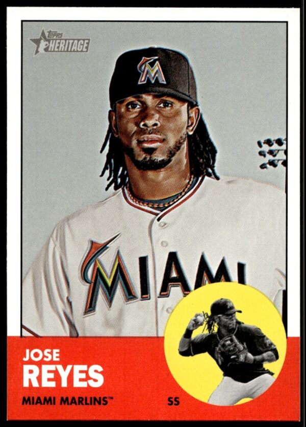 Front of 2012 Topps Heritage Baseball Card featuring Jose Reyes in Mets uniform, card #174.