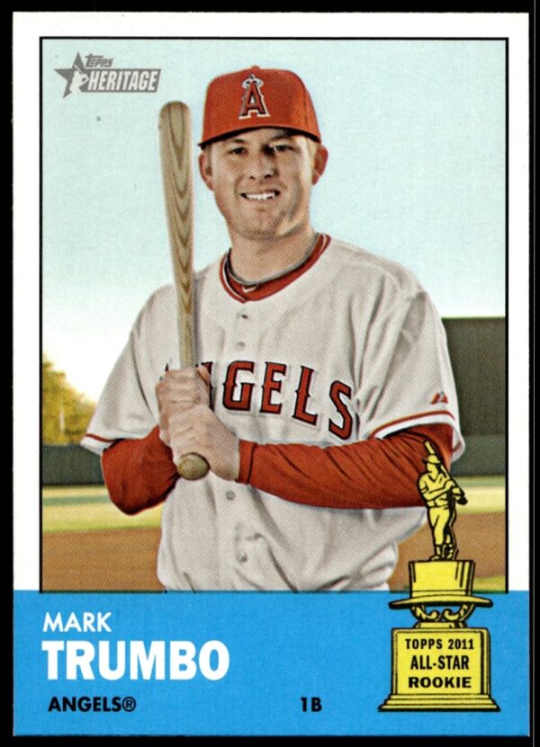 2012 Topps Heritage Mark Trumbo Baseball Card #211, Vintage Design Front.