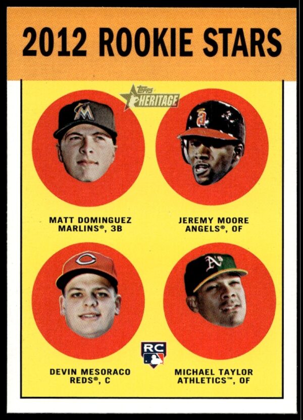 2012 Topps Heritage Rookie Card #407: Dominguez, Moore, Mesoraco, Taylor Front View.