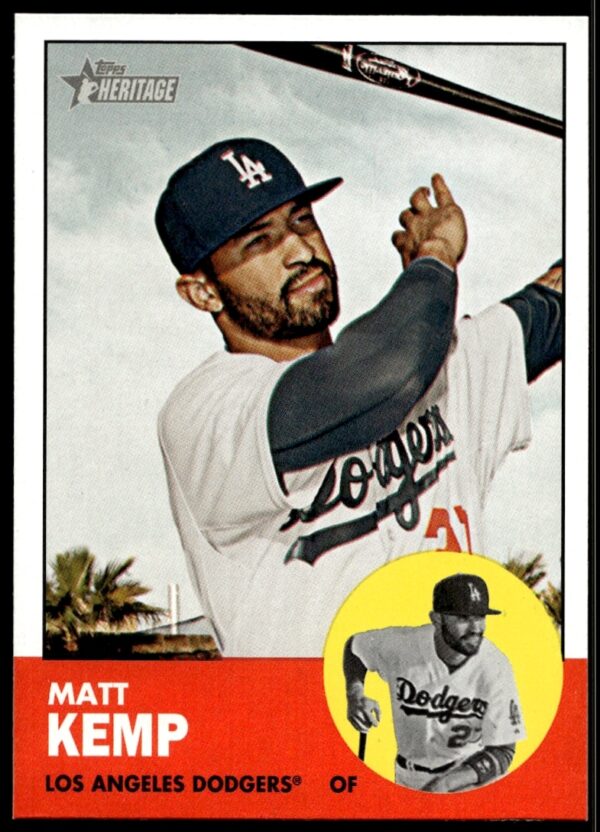 2012 Topps Heritage card featuring Matt Kemp in Dodgers uniform, card #279.