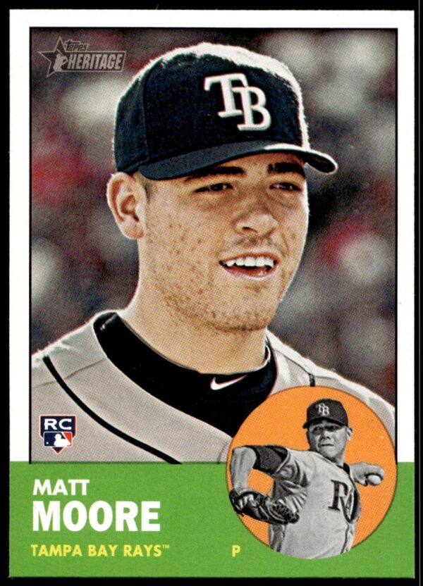 Matt Moore 2012 Topps Heritage #391, Tampa Bay Rays pitcher card front.