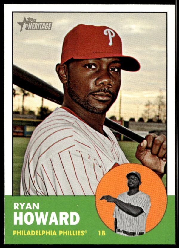 Ryan Howard 2012 Topps Heritage #161 baseball card, retro design, Phillies batting stance.