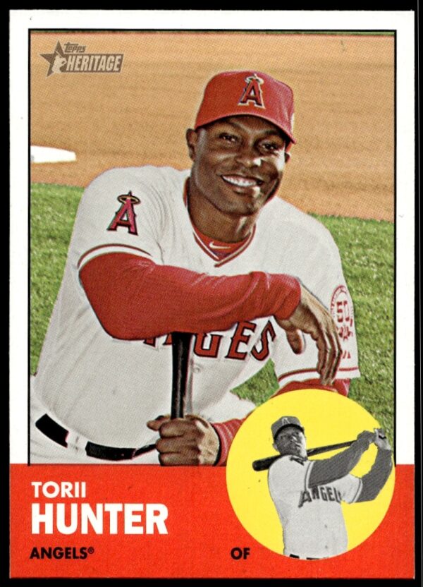 Torii Hunter 2012 Topps Heritage Baseball Card #98, Vintage Design, MLB Uniform.