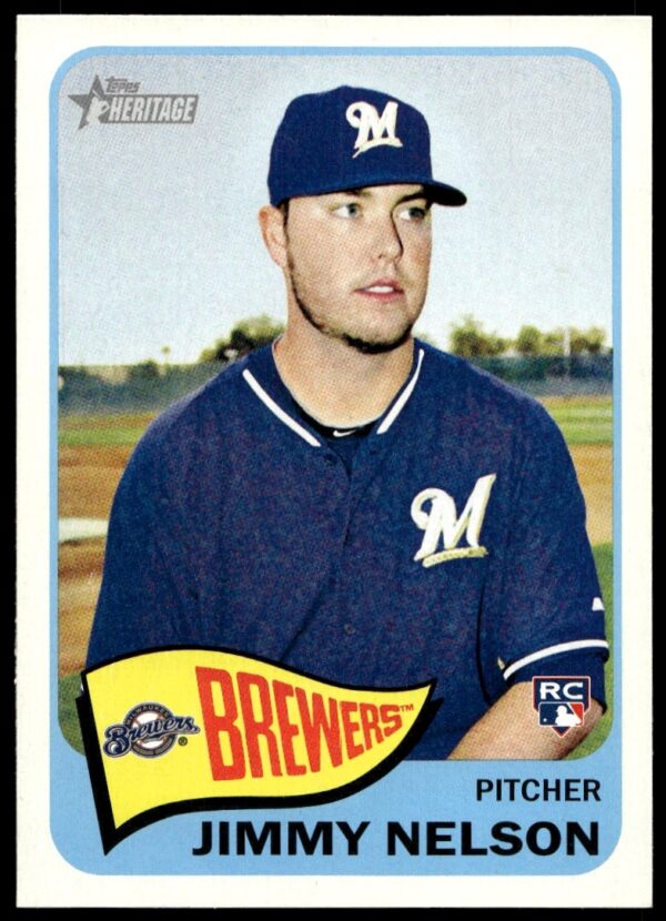 Jimmy Nelson 2014 Topps Heritage baseball card, Milwaukee Brewers, card #H510, front view.