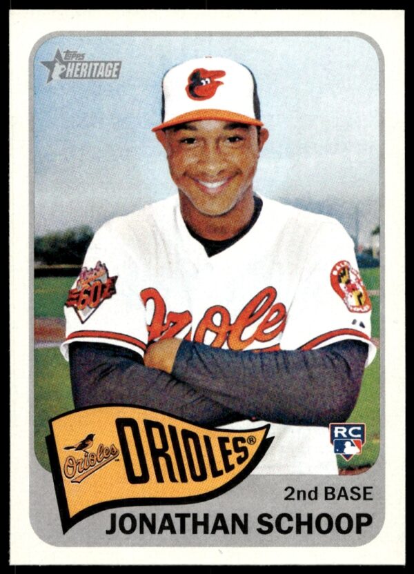 Front of 2014 Topps Heritage card featuring Jonathan Schoop, #H505, in Orioles uniform.