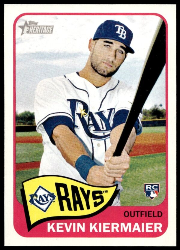 Kevin Kiermaier 2014 Topps Heritage baseball card, retro design, player stats, portrait.