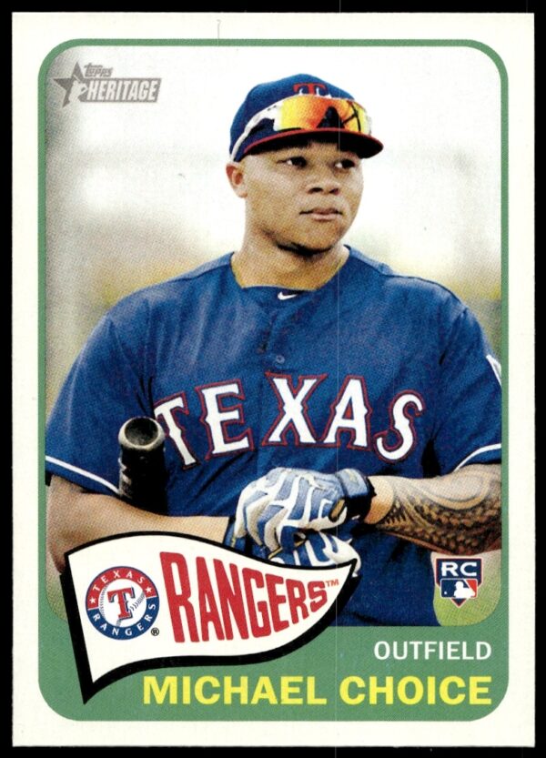 2014 Topps Heritage card featuring rookie Michael Choice in Oakland Athletics uniform, #H508.