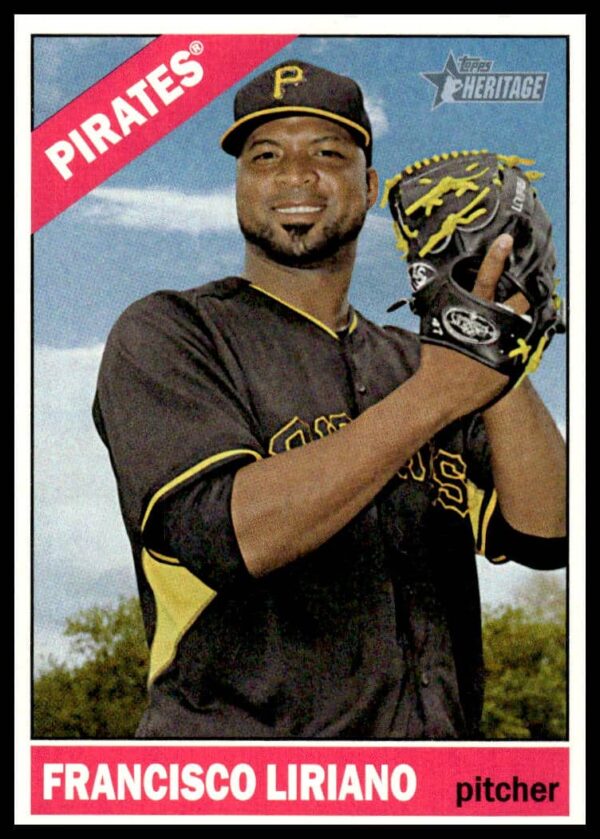 Francisco Liriano 2015 Topps Heritage card, Pittsburgh Pirates uniform, vintage design style.