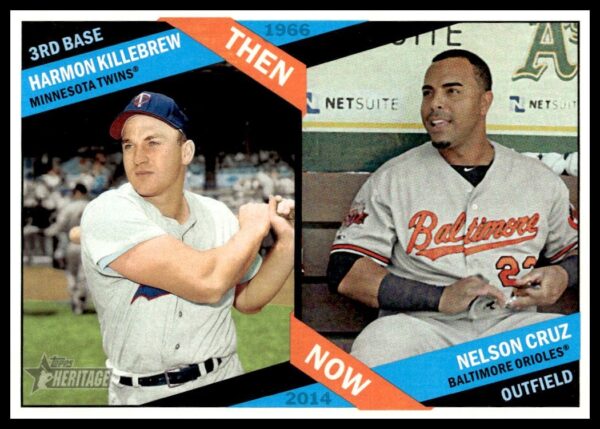 Topps Heritage 2015 Then & Now: Harmon Killebrew and Nelson Cruz Baseball Card Front.