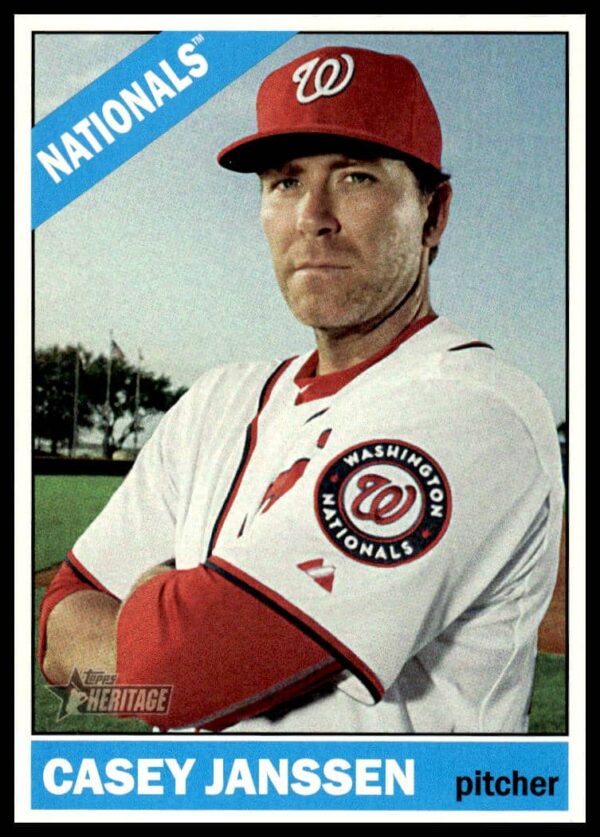 2015 Topps Heritage Baseball Card featuring Casey Janssen, card #700, retro design.