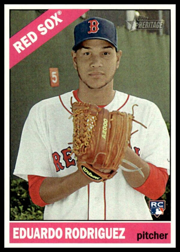 Eduardo Rodriguez 2015 Topps Heritage Card #527, Boston Red Sox Pitcher, Retro Design.