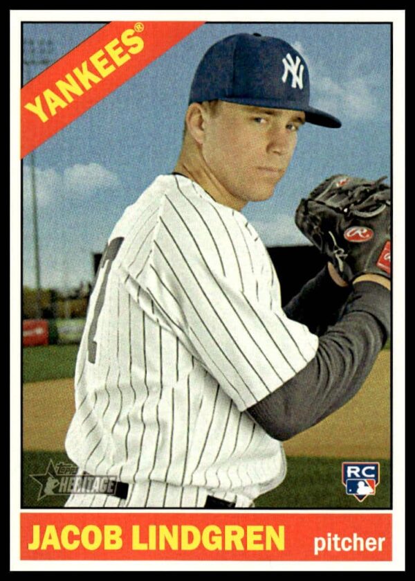 2015 Jacob Lindgren Topps Heritage Card #548, Yankees pitcher in classic uniform.