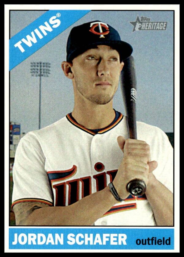 2015 Topps Heritage Jordan Schafer baseball card featuring vintage design portrait.