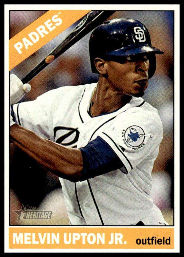 Melvin Upton Jr. 2015 Topps Heritage card #619, featuring Padres uniform and classic design.