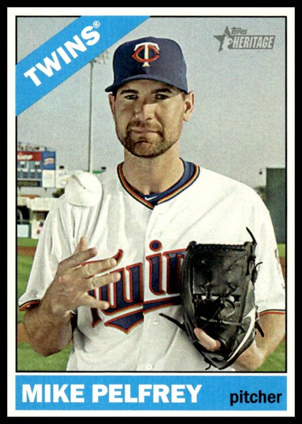 2015 Topps Heritage Mike Pelfrey Twins Card #656, vintage design.