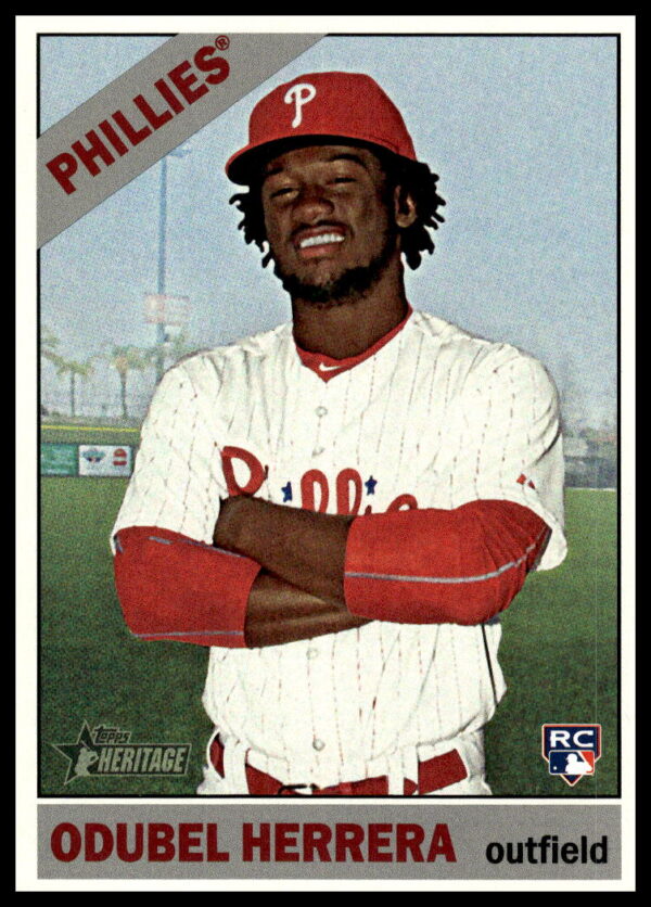 Odubel Herrera 2015 Topps Heritage Card #666, Philadelphia Phillies, classic batting pose.