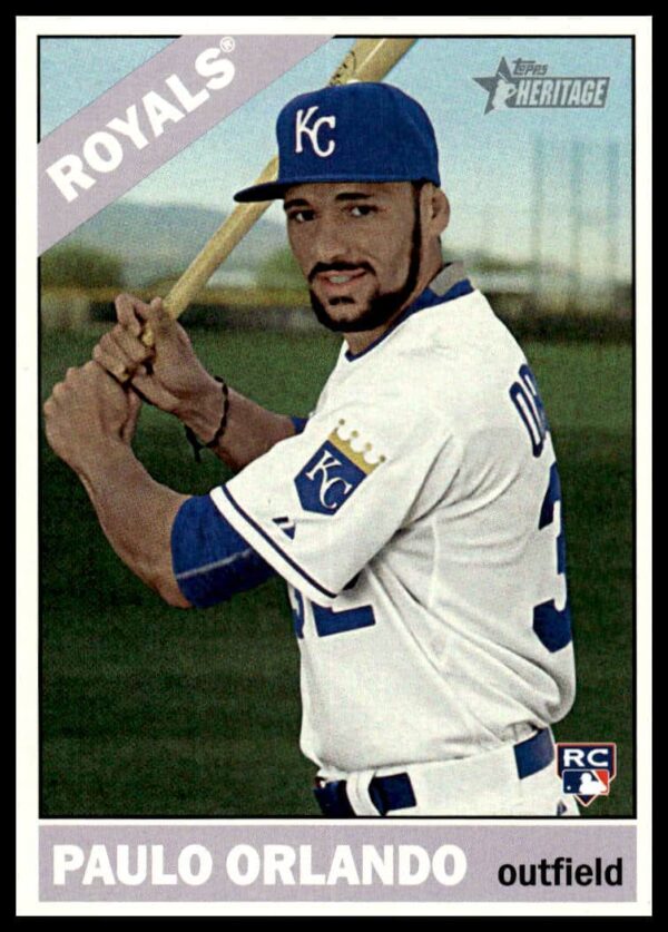 Paulo Orlando 2015 Topps Heritage Card #608, Kansas City Royals Vintage Design.