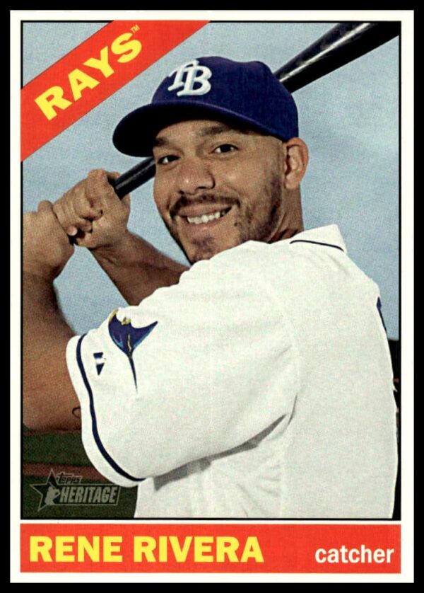 Front of 2015 Topps Heritage High Number baseball card featuring Rene Rivera in classic design.