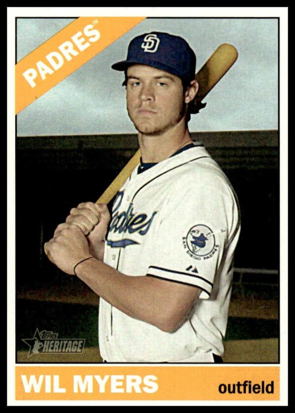 Wil Myers 2015 Topps Heritage baseball card, High Number #621, collectible front view.