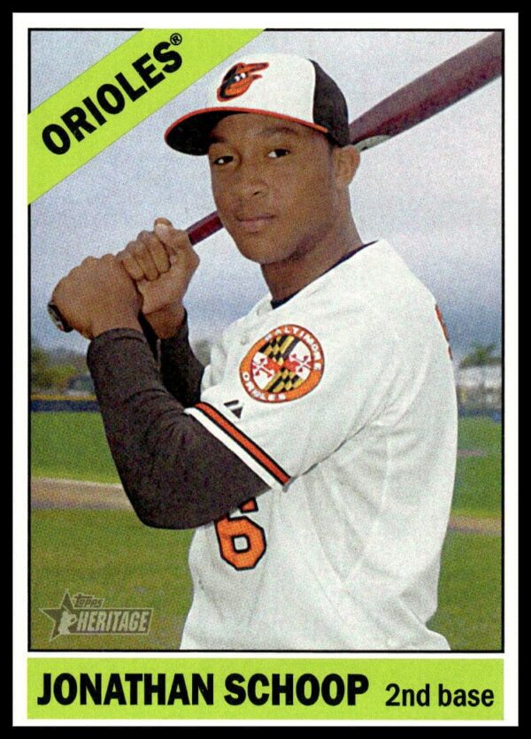 Jonathan Schoop 2015 Topps Heritage Baseball Card #90, Baltimore Orioles Uniform Front View.