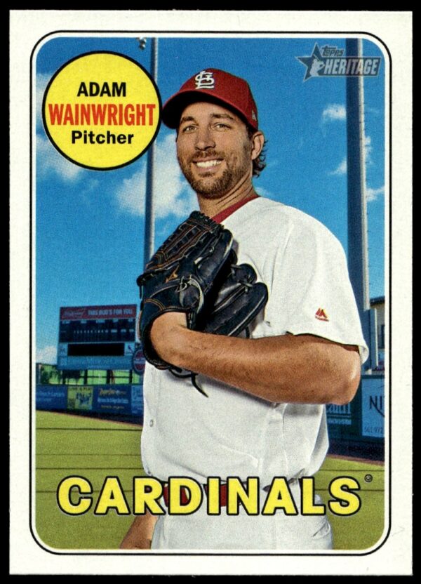 Adam Wainwright 2018 Topps Heritage baseball card #195, classic Cardinals design.