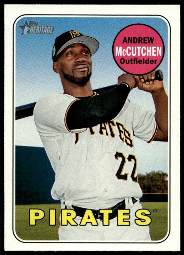 Front of 2018 Topps Heritage Baseball Card featuring Andrew McCutchen with San Francisco Giants.