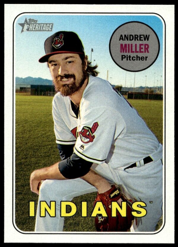 2018 Topps Heritage Andrew Miller baseball card #287, showcasing pitcher in vintage design.