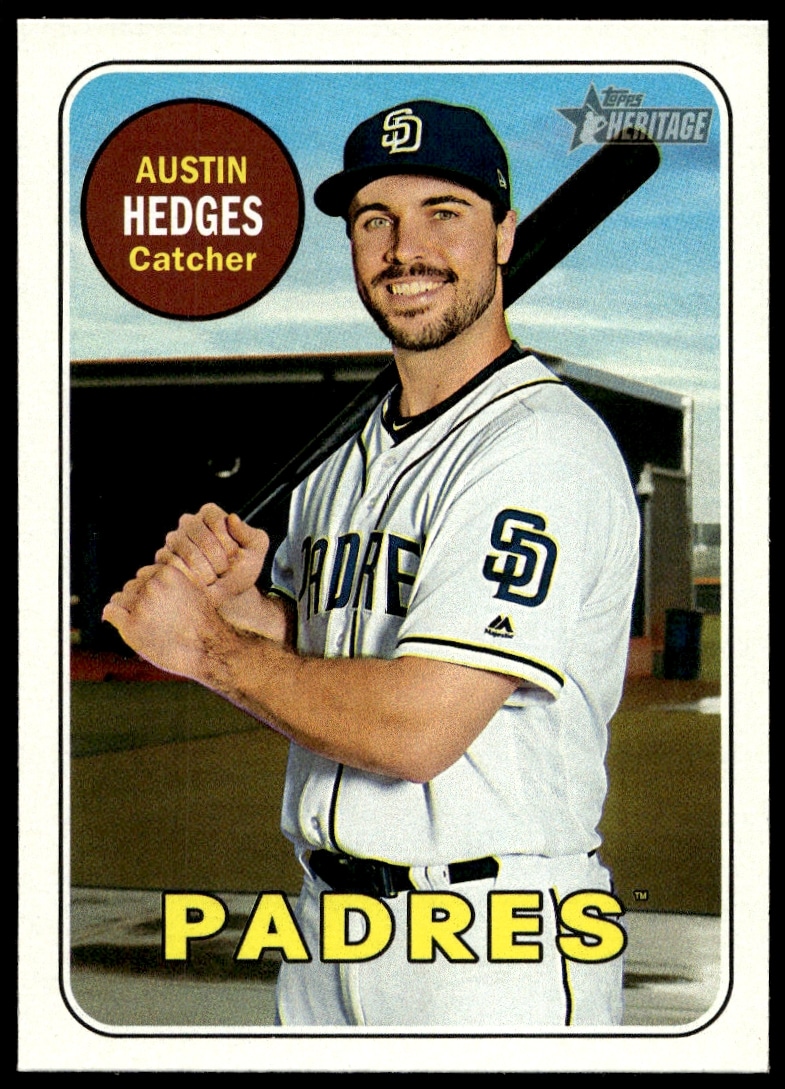 2018 Topps Heritage Austin Hedges #374 Baseball Card, San Diego Padres Catcher in Vintage Style.
