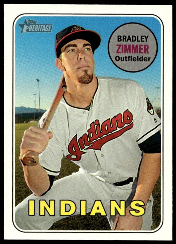 Bradley Zimmer, 2018 Topps Heritage #61, Cleveland Guardians baseball card.