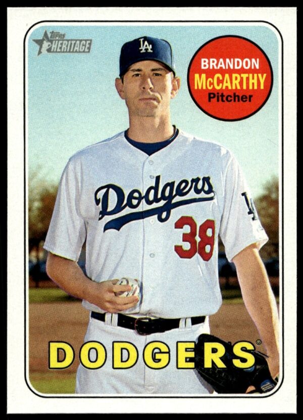 Brandon McCarthy 2018 Topps Heritage card #259, showcasing vintage design and action pose.