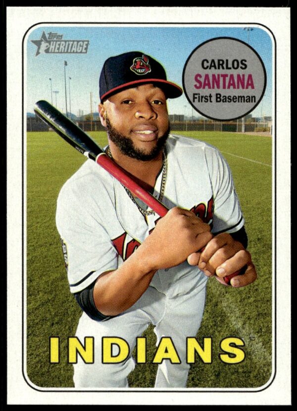 Carlos Santana 2018 Topps Heritage Card #340, vintage-inspired collectible showcasing classic baseball pose.