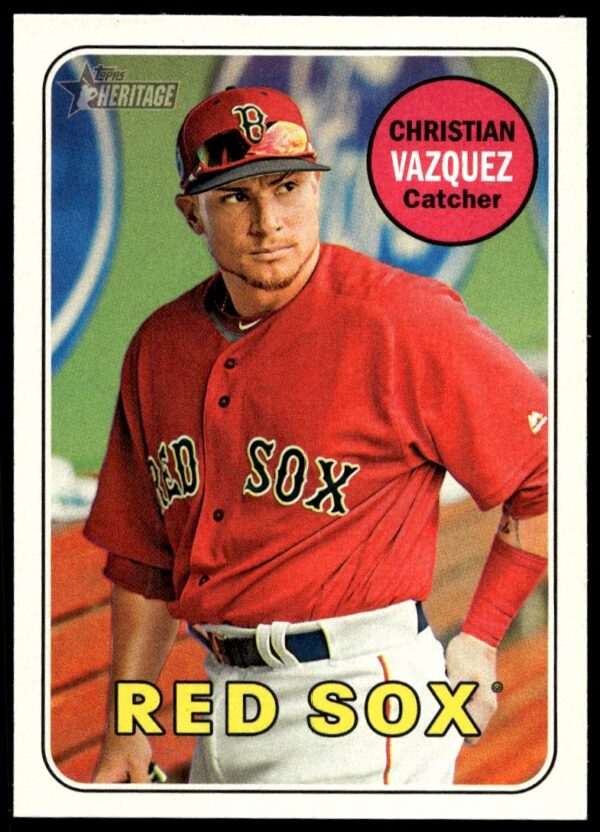 Christian Vazquez 2018 Topps Heritage Card #271, Boston Red Sox, vintage style.