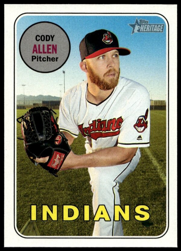 2018 Topps Heritage Cody Allen baseball card #157 showcasing vibrant classic design.