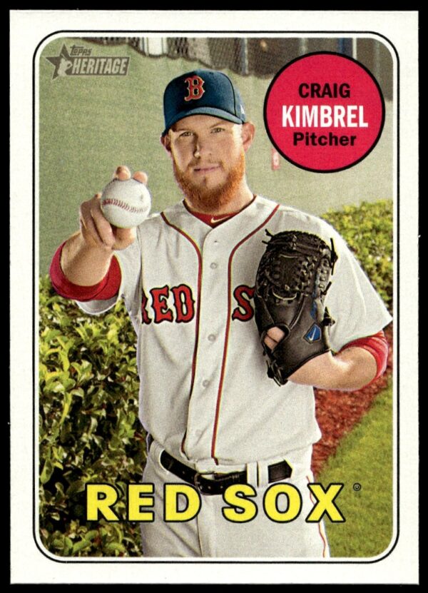 Craig Kimbrel pitching stance on 2018 Topps Heritage baseball card, Boston Red Sox closer.