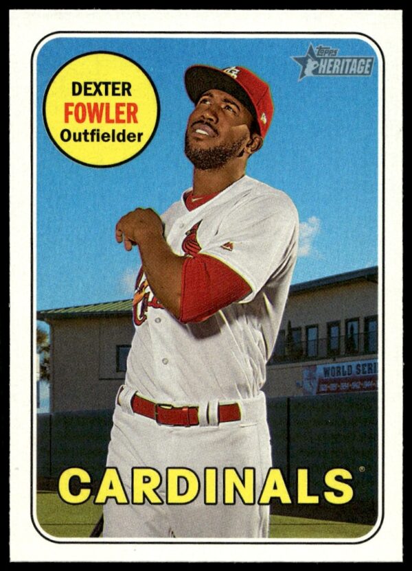 Dexter Fowler 2018 Topps Heritage card #83, front view, in Cardinals uniform.