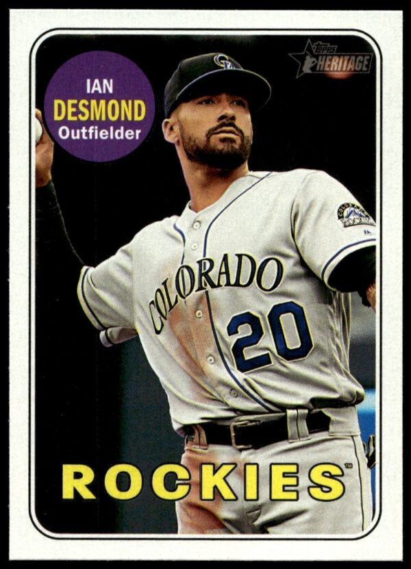Ian Desmond 2018 Topps Heritage Card #122, Rockies Uniform, Classic Pose.