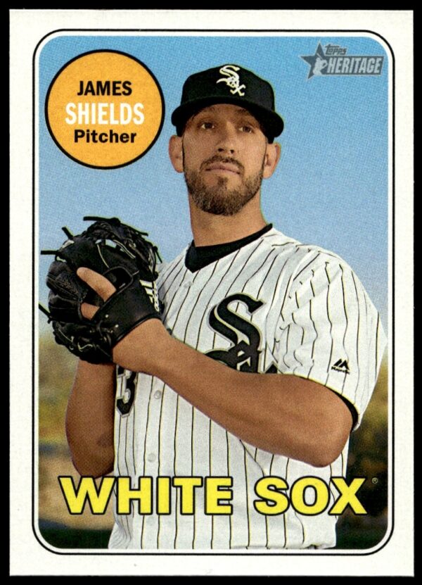 James Shields 2018 Topps Heritage Card #308 showcasing classic pitching pose and vintage design.