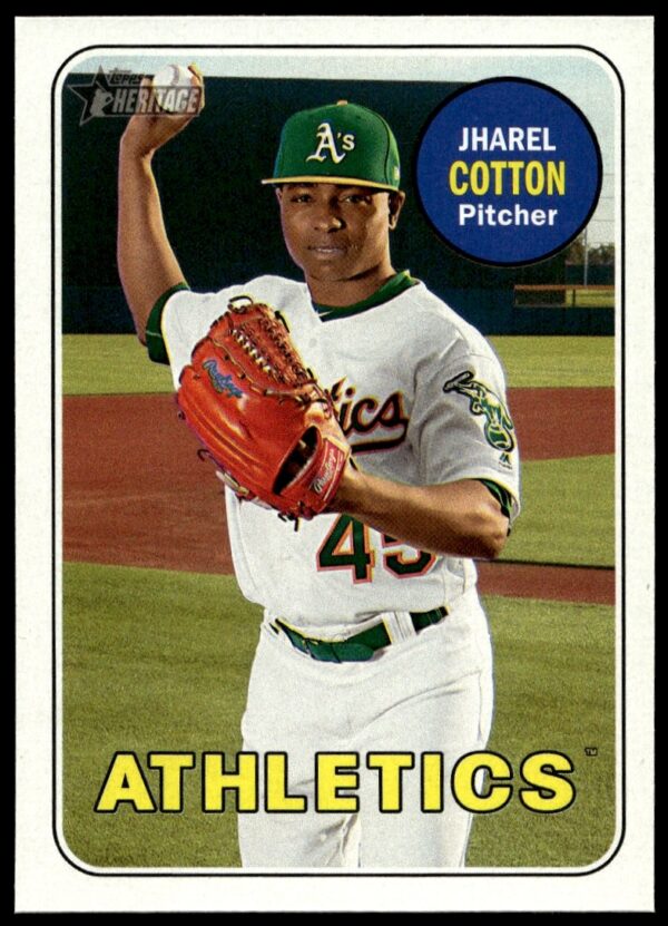 2018 Topps Heritage Baseball Card Jharel Cotton #147 Oakland Athletics Player Image