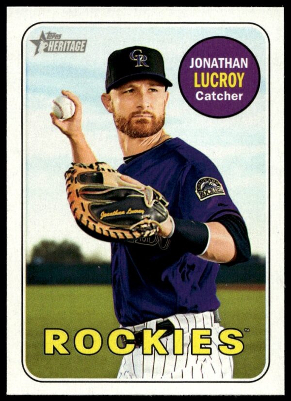 Jonathan Lucroy 2018 Topps Heritage Card #96, Oakland Athletics, Catching Stance.