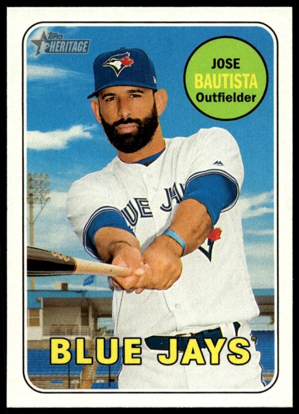 Front of 2018 Topps Heritage baseball card featuring Jose Bautista, card number 139.