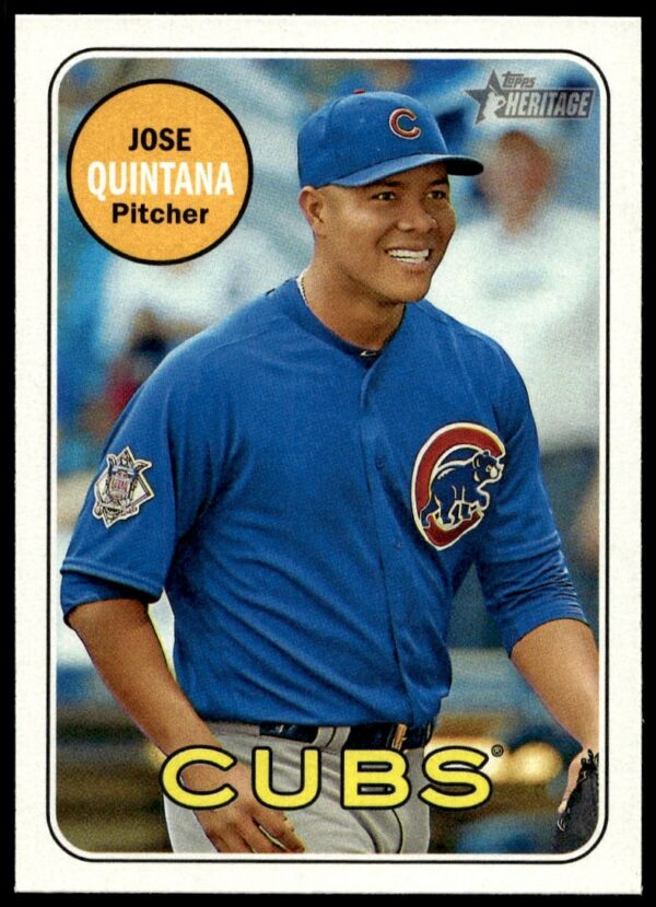 Jose Quintana 2018 Topps Heritage #126 card front, retro design, Cubs pitcher.