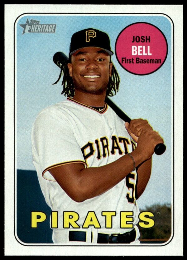 Josh Bell 2018 Topps Heritage card, Pittsburgh Pirates, vintage 1969 design.
