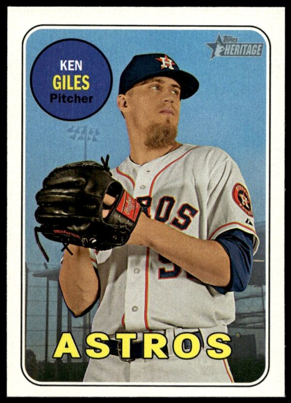 Ken Giles 2018 Topps Heritage Baseball Card #269 showing pitching in Astros uniform.