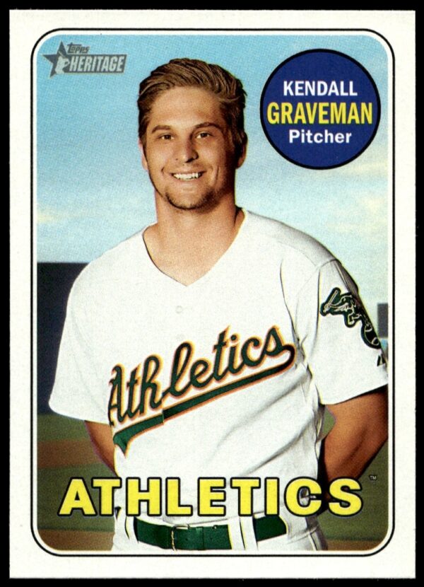 Kendall Graveman 2018 Topps Heritage Card #115, Oakland Athletics Pitcher, Nostalgic Design.