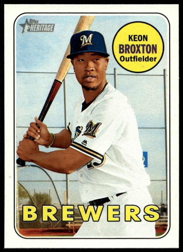 Keon Broxton 2018 Topps Heritage baseball card #243, Milwaukee Brewers.