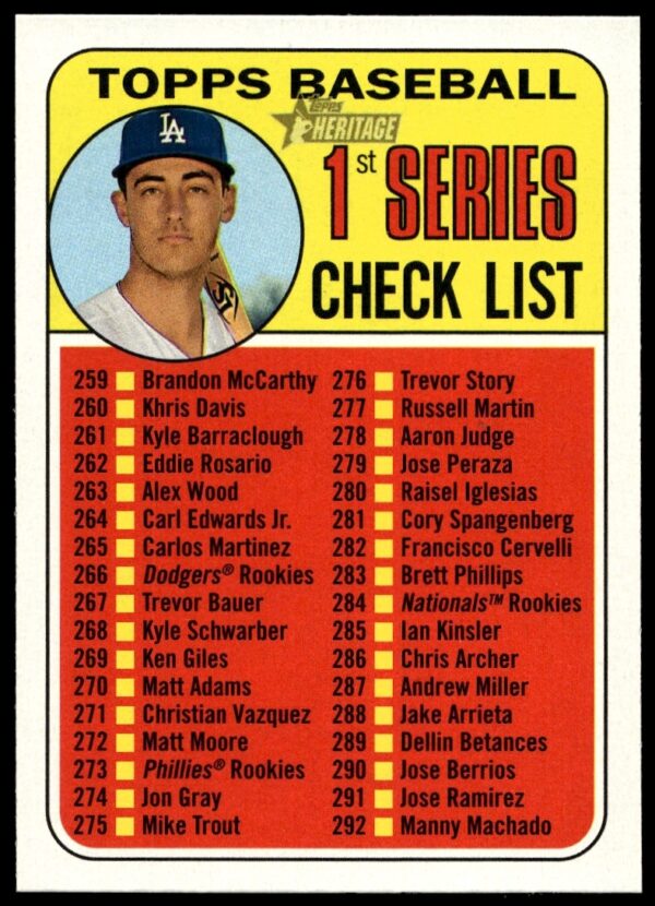 Kris Bryant 2018 Topps Heritage baseball card, front view, Chicago Cubs uniform, card #107.